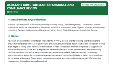 DFFE Assistant Director: SCM Performance and Compliance Review Vacancy – Pretoria