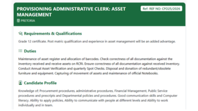 DFFE Provisioning Administrative Clerk: Asset Management Vacancy 2026